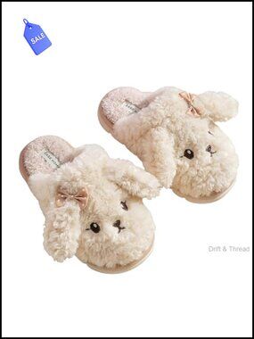Plush Animal Slippers Non-Slip PVC Sole Cozy Winter Indoor House Shoes